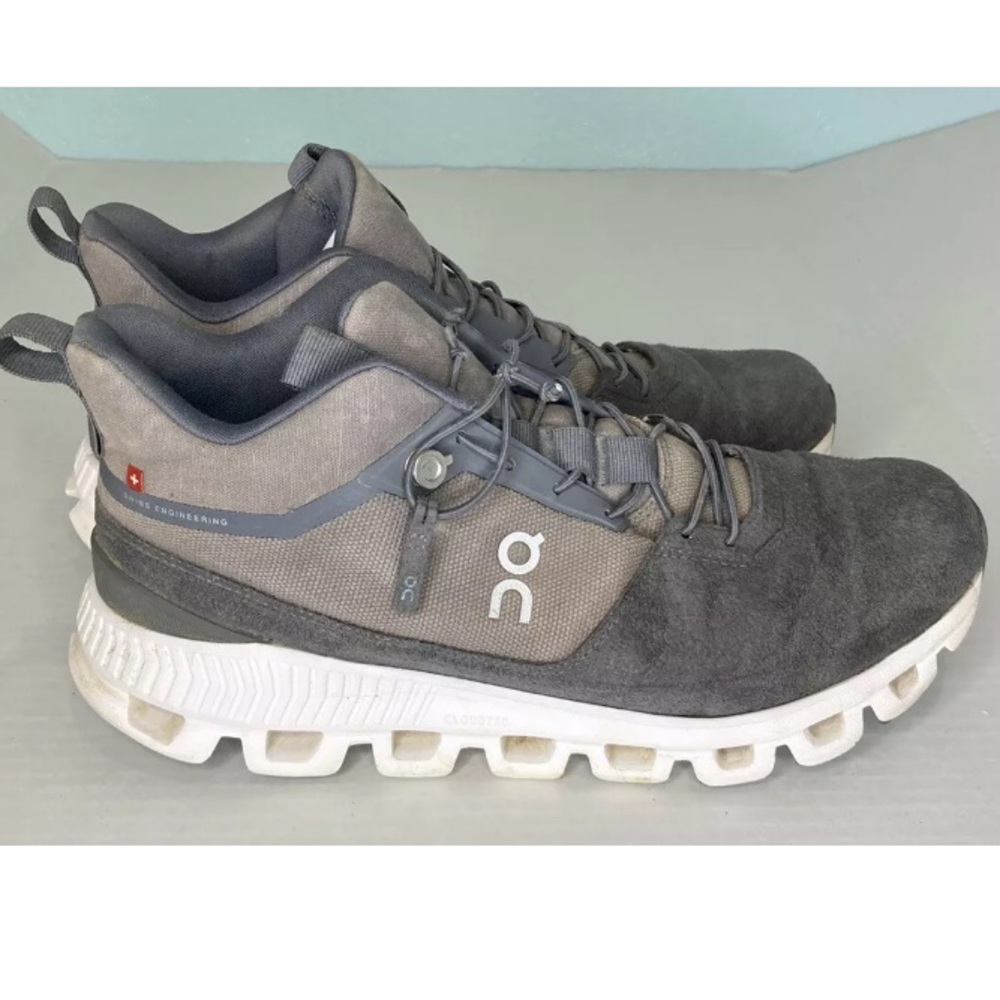 On Cloud Mens Cloud Hi Gray White Shoes High Top